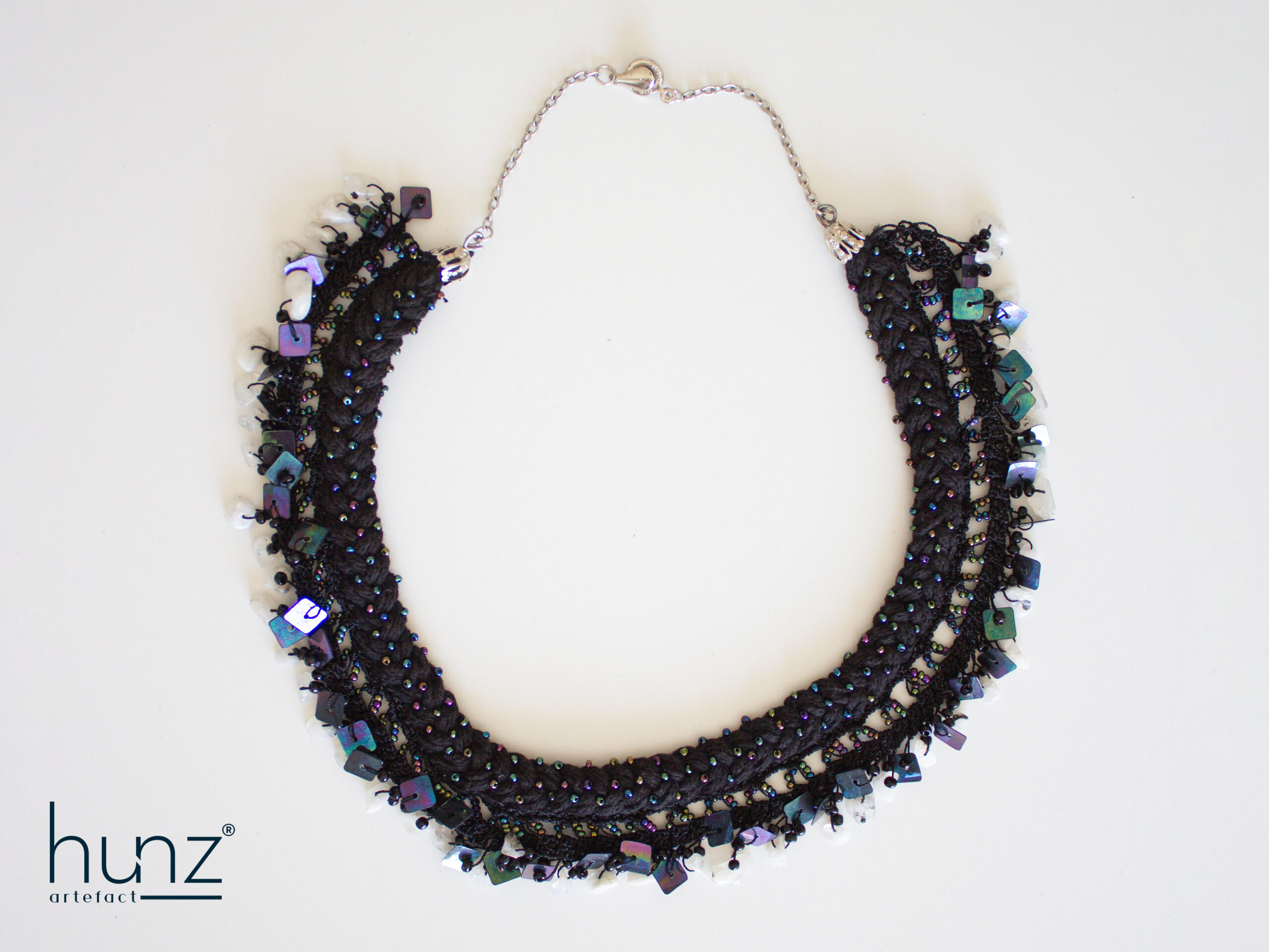 Fabric Necklace with Thin Beads