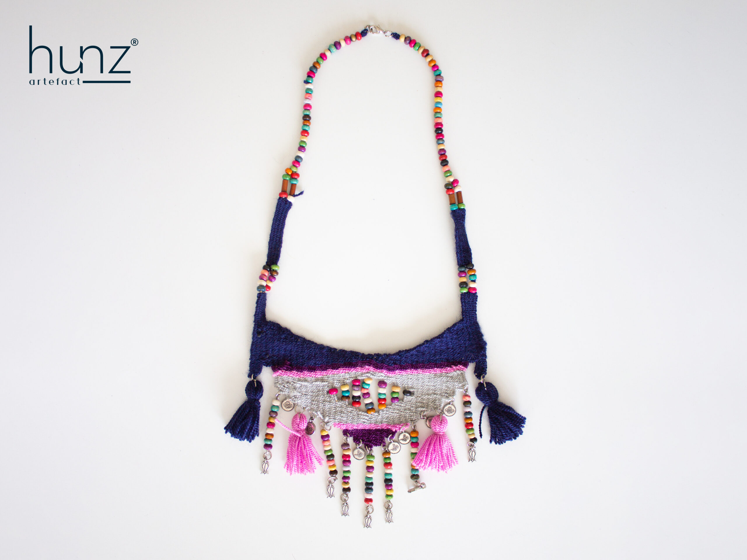 Pink n Navy Fringe Necklace